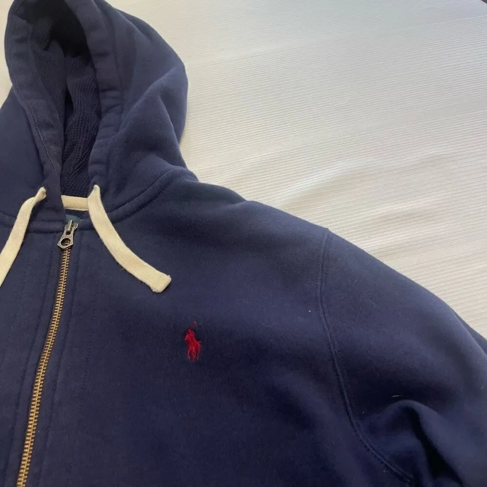 Polo Ralph Lauren Navy Blue Vintage Y2K Zip Up Jacket Hoodie Size XXL
